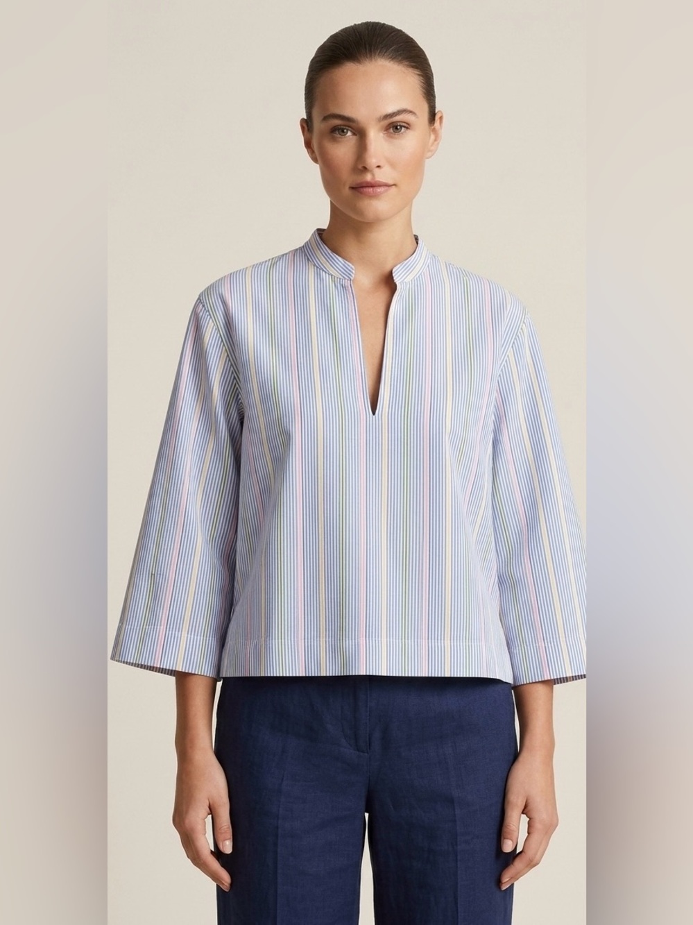 Polo Ralph Lauren Striped Split-Neck Popover Blouse Top
